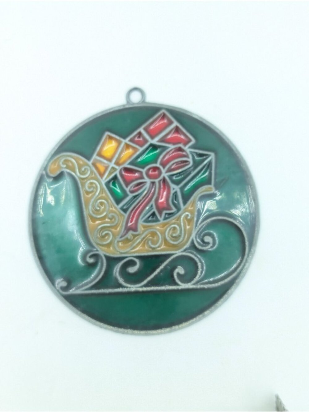 Ornament Sleigh Present Faux Glass Stained Plastic Suncatcher Xmas Ornament 3.5"
